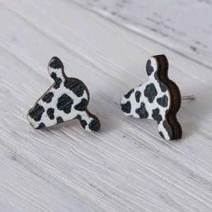 🐮Cow Print County Music Concert Steer Head Shaped Wooden Stud Earrings